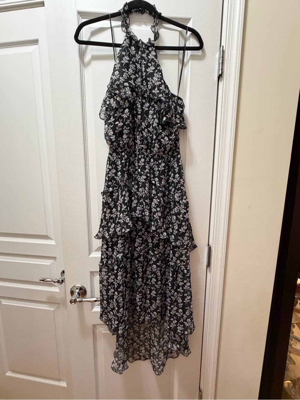 Express Black and White Floral High-Low Halter Dress